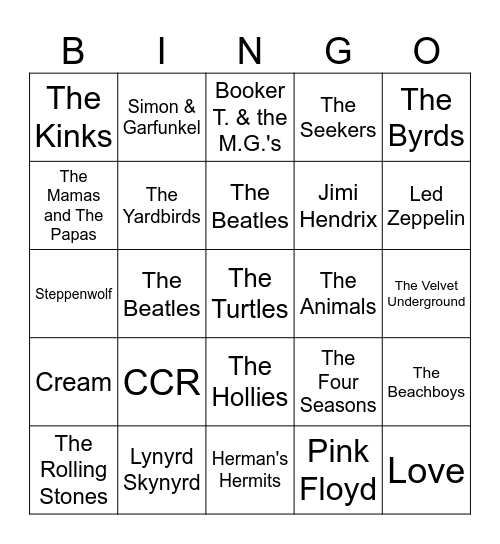 1960s Bingo Card