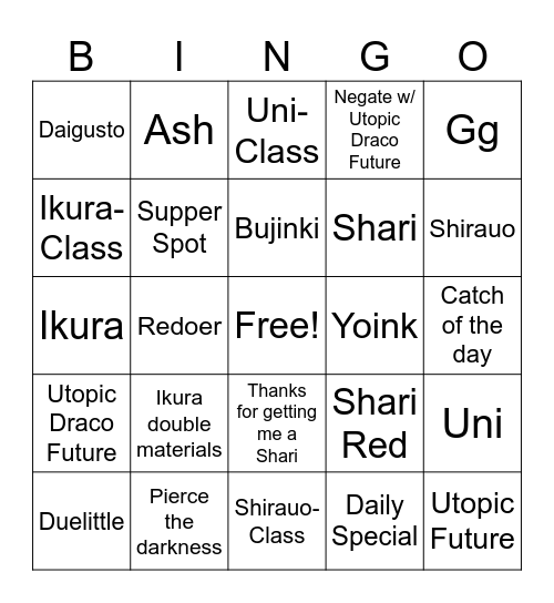 Suships Bingo Card