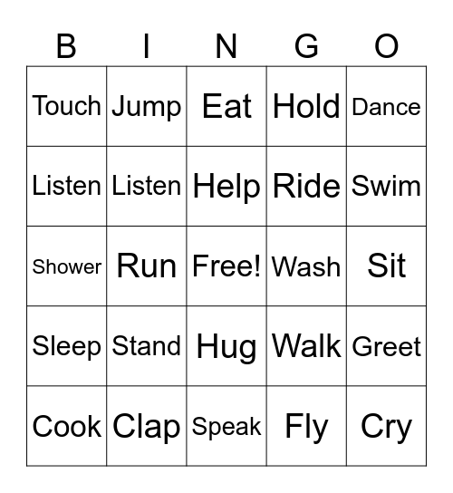 Action Words Bingo Card