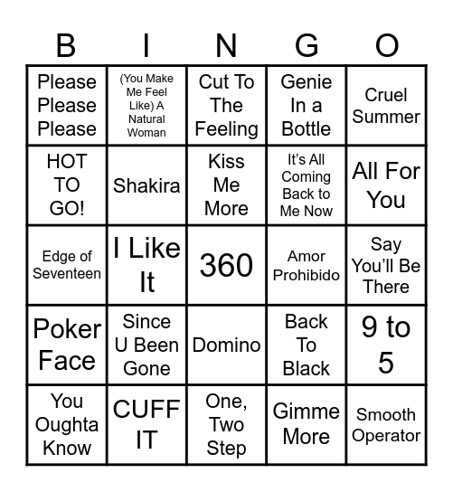 NEW Diva Musical Bingo! Bingo Card