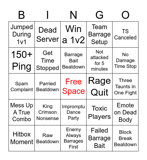 Untitled Stand Game Testing Bingo Card
