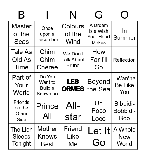 Les Ormes Disco Bingo Card