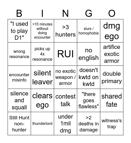 Salvation's Edge Bingo Card