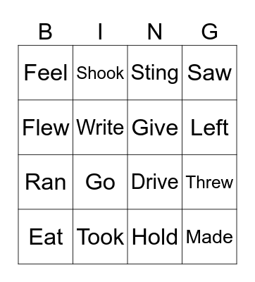 Irregular Verbs Bingo Card