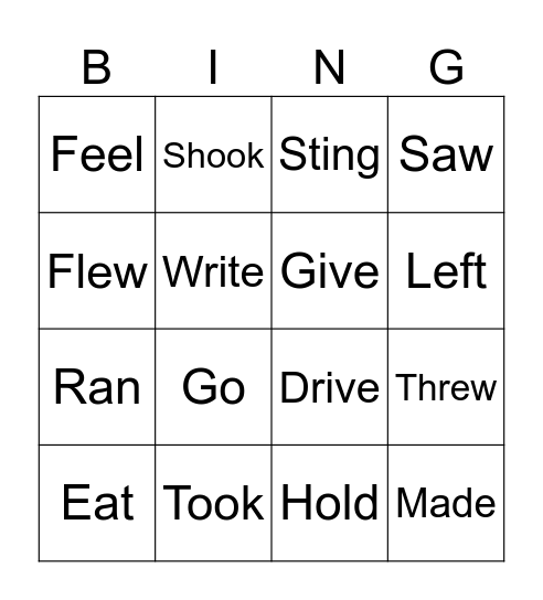 Irregular Verbs Bingo Card