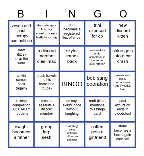 DISCORD FUCKFEST 2024 Bingo Card