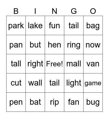 ABC Pink BINGO Game Bingo Card