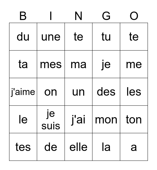 Liste 1,2,3 Bingo Card