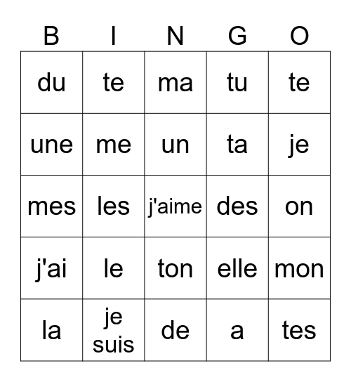 Liste 1,2,3 Bingo Card