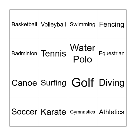 SUMMER OLYMPICS 2024 Bingo Card