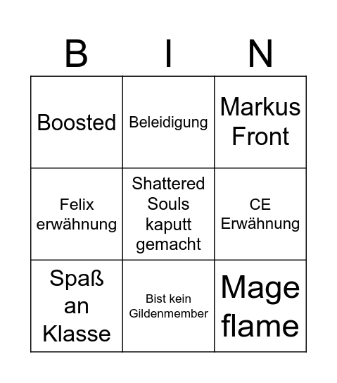 Gilden Drama Bingo Card