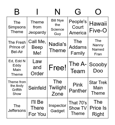 SINGO! TV Show Edition Bingo Card