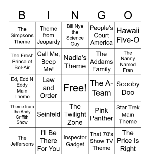 SINGO! TV Show Edition Bingo Card