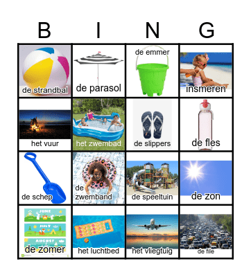 Zomervakantie Bingo Card