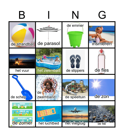 Zomervakantie Bingo Card