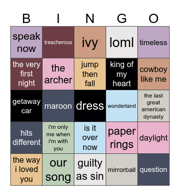 dream surprise songs Bingo Card