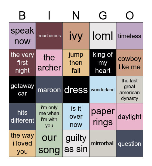 dream surprise songs Bingo Card