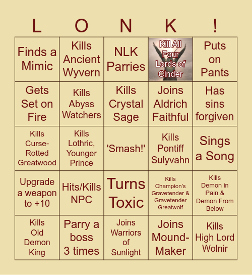 NLK's Dark Souls III Bingo! Bingo Card