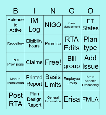Case Management Manual Installation Bingo Card
