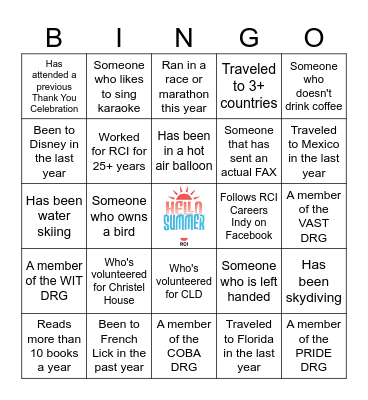 Hello Summer Bingo Card