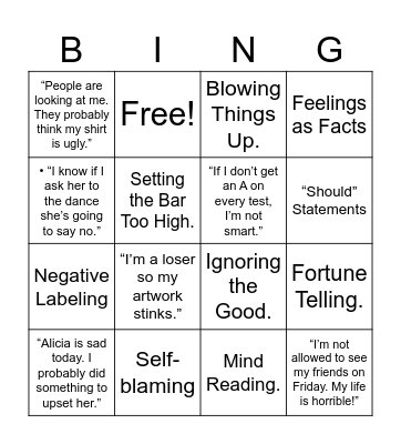 thinking errors Bingo Card