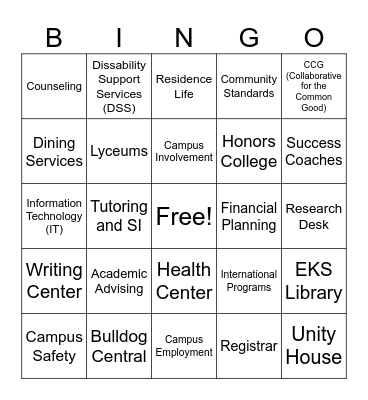 WU Campus Resources Bingo Card