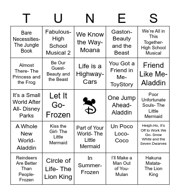 Disney Name That Tune! Bingo Card