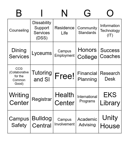 WU Campus Resources Bingo Card