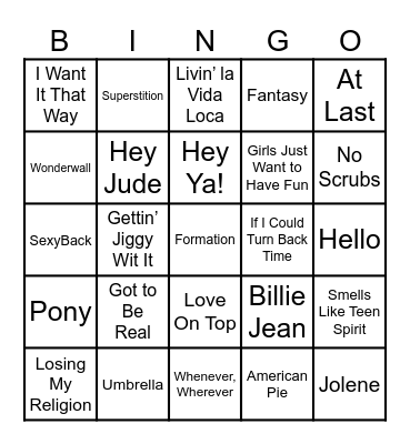 Decades Musical Bingo Card