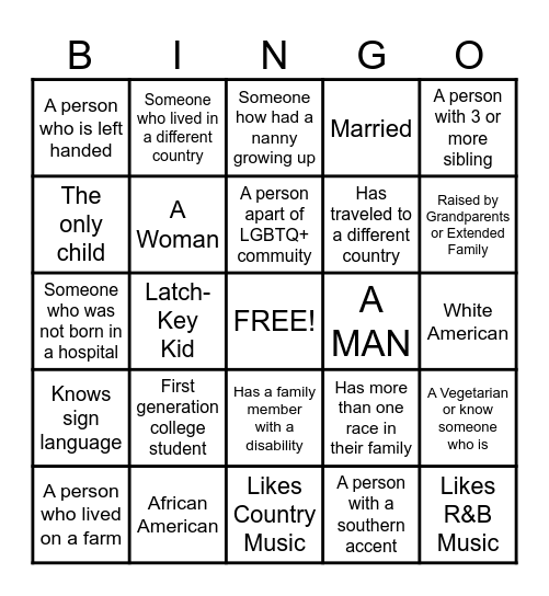 DIVERSITY BINGO Card