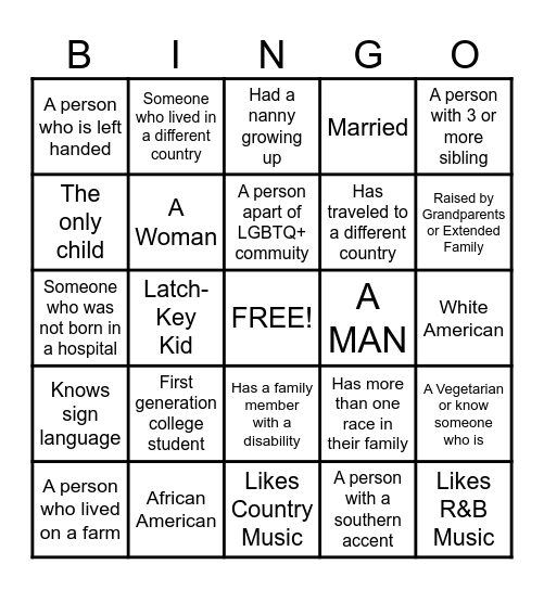 DIVERSITY BINGO Card