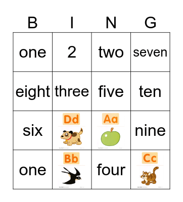 numbers and letters Bingo Card