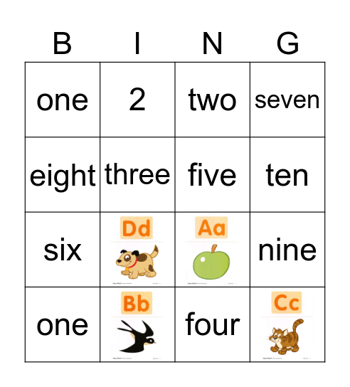 numbers and letters Bingo Card