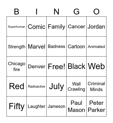 Spidey Bingo Card