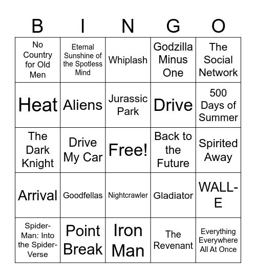 Movie Bingo Card