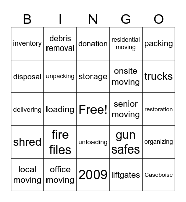 Caseboise Moving Bingo Card