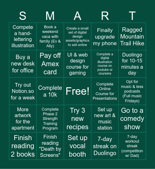 SMART BINGO - Round 2 (7/9 - 9/30) Bingo Card