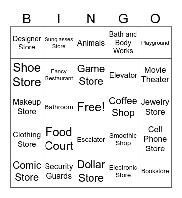 Mall Bingo Card