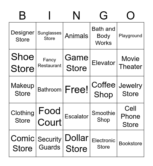 Mall Bingo Card