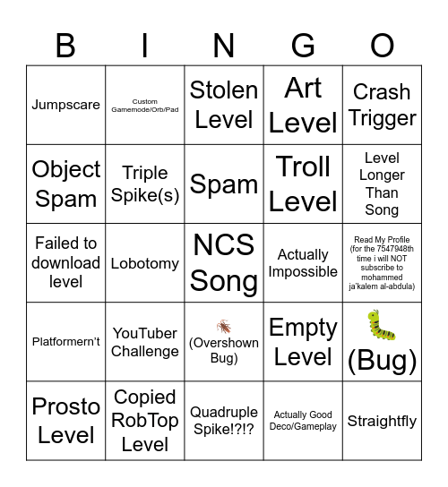 Recent Tab Bingo Card