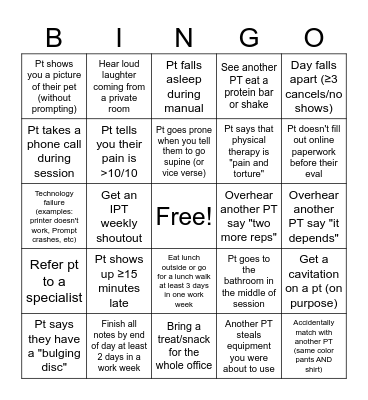 Integral Physical Therapy Bingo Card