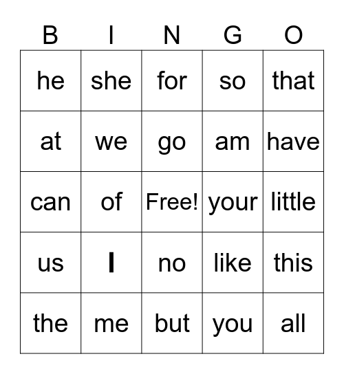 HFW Bingo Card