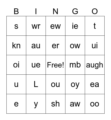 Reading Sounds Bingo Card