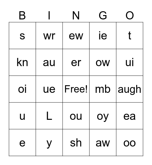 Reading Sounds Bingo Card