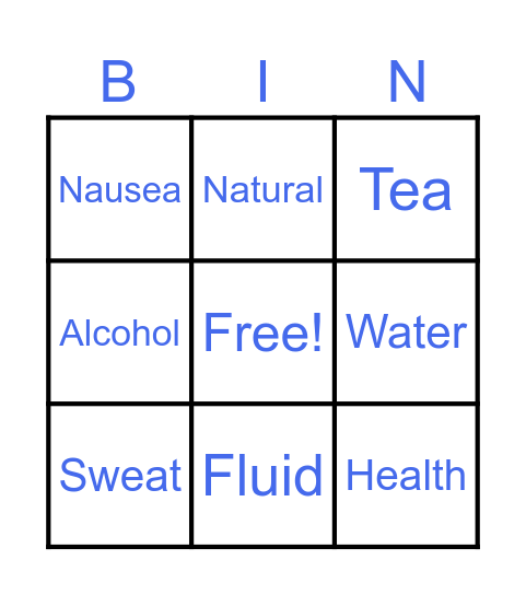 HYDRATION Bingo Card
