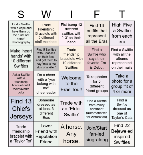 Welcome to the Eras Tour Pre-Show Bingo Card