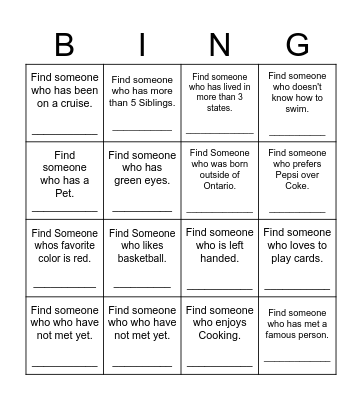 Find Someone Who Bingo Card