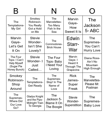Radio Bingo Motown Bingo Card