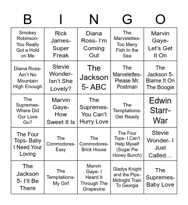 Radio Bingo Motown Bingo Card
