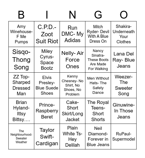 Radio Bingo Fashion Show Bingo Card